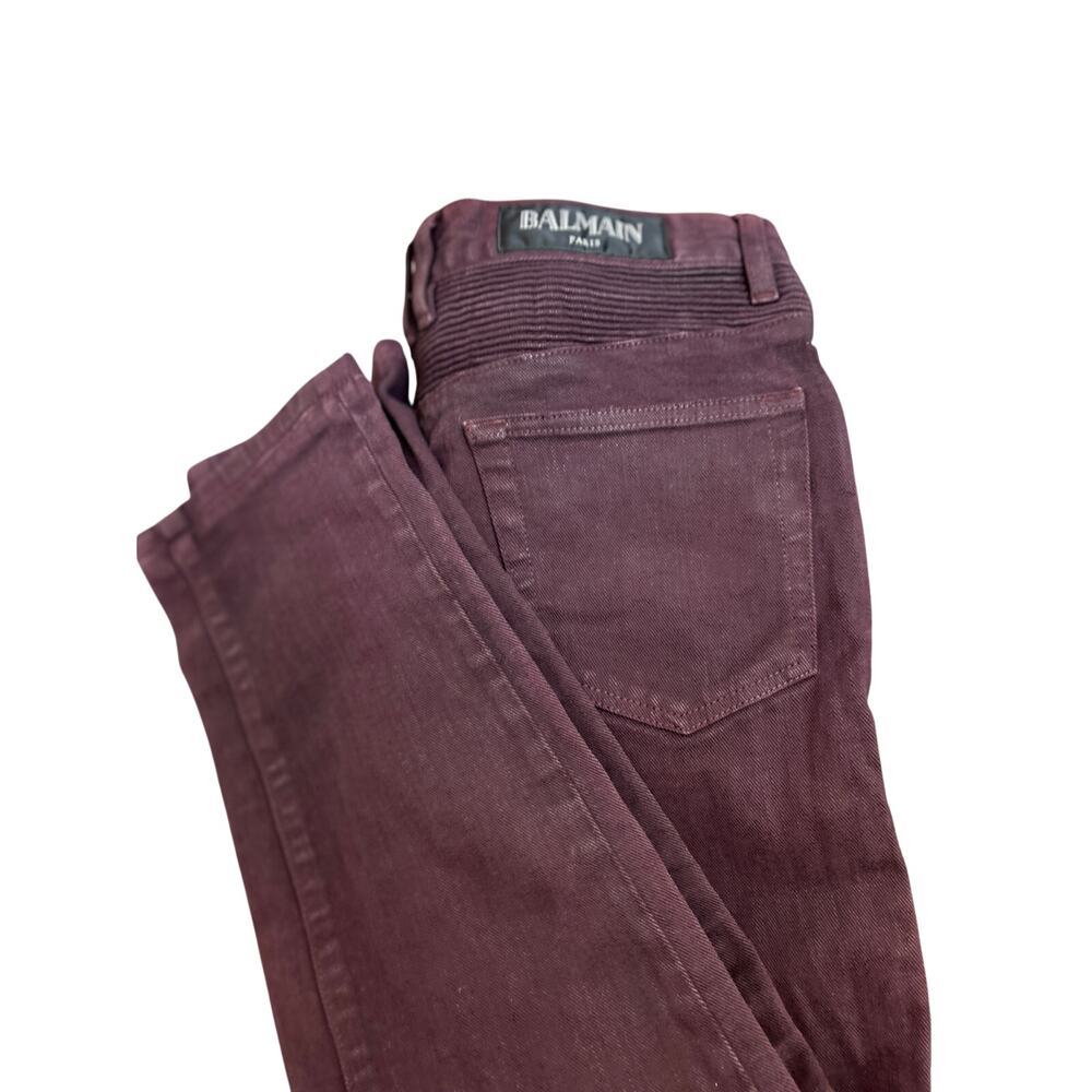 Balmain Paris Men's Denim Biker Moto Jeans‎ Burgundy Size 32x30 - Picture 14 of 14